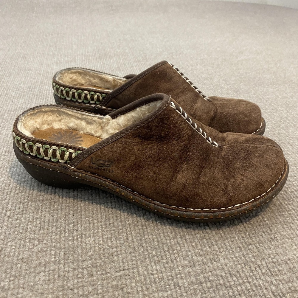 UGG Mule Slippers Womens Size 8 Brown Suede Shearling Lined Boho SN 5177 Western